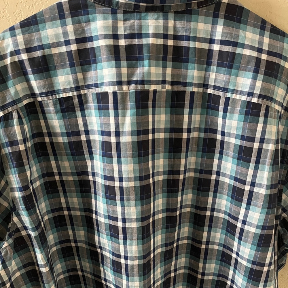 Claiborne Men’s Plaid Button‑Up Shirt | 2XLT | Blue & White | Short Sleeve - Picture 5 of 5